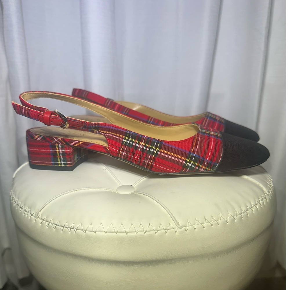 J.CREW Stewart Tartan Plaid Low Heel Slingbacks Size 8 1/2 - Women's - Picture 3 of 7
